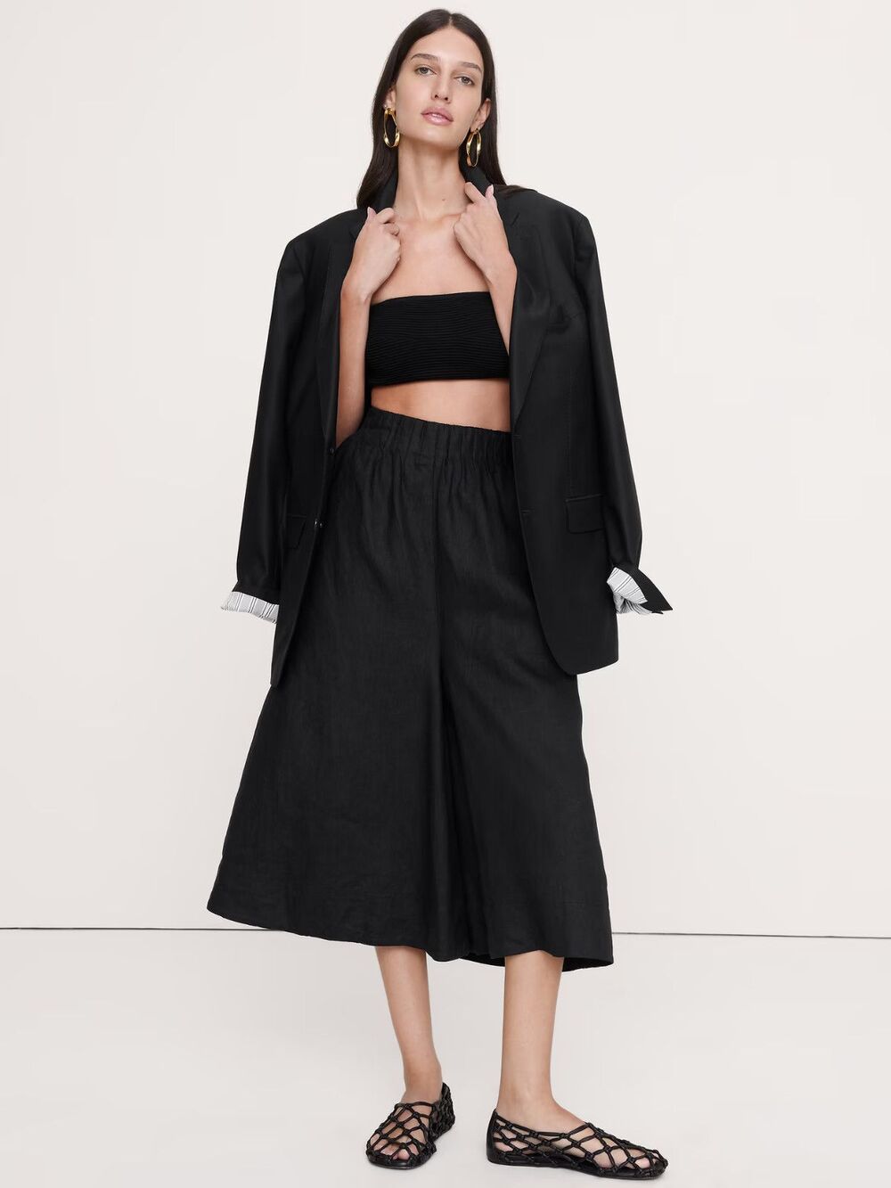 Banana Republic Linen Culotte Wide Leg Black #875444